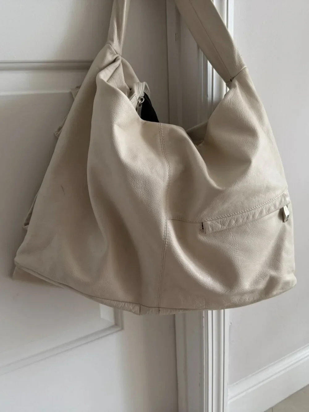 Renato Angi Italian Vintage Hobo Slouch Beige Leather X-Large Bag